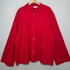 Coldwater Creek Boiled Wool Jacket Plus Sz 2X Cherry Red Preppy Lagenlook Artsy